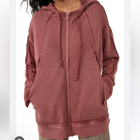 FREE PEOPLE BERRY BLISS Comfort zip hoodie!! Long! Excellent quality!!! XL - Picture 1 of 11